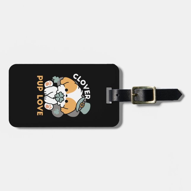 Étiquette À Bagage Lucky Pup with Clover - St. Patrick's Day Cadeau (Devant horizontal)