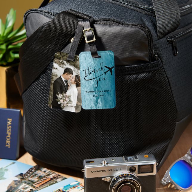 Étiquette À Bagage Lumière Bleu Océan Vagues Mariage Inspiration Phot (Recto & Verso)