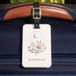Étiquette À Bagage Lumière Douce Personnalisée Beige Rose Floral Céle
