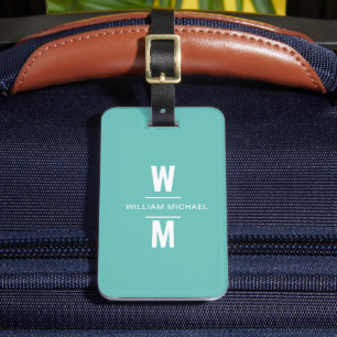 Étiquette À Bagage Lumière personnalisée Turquoise Simple Moderne Mon