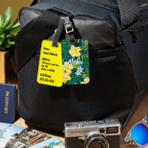 Étiquette À Bagage Luna Hibiscus Garden Hawaiian - Jaune et Marine