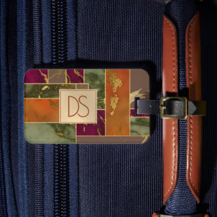 Étiquette À Bagage Luxe d'automne   Joyau Tone or Marbre géométrique