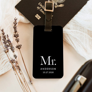 Étiquette À Bagage Luxe Elegance Black   M. et Mariage Date