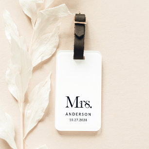 Étiquette À Bagage Luxe Elegance Noir et Blanc Mme et Mariage Date