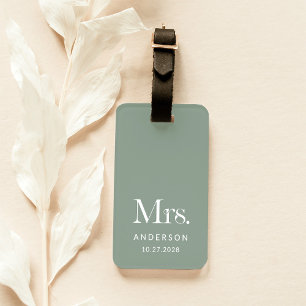 Étiquette À Bagage Luxe Elegance Sage Green Mme et Mariage Date