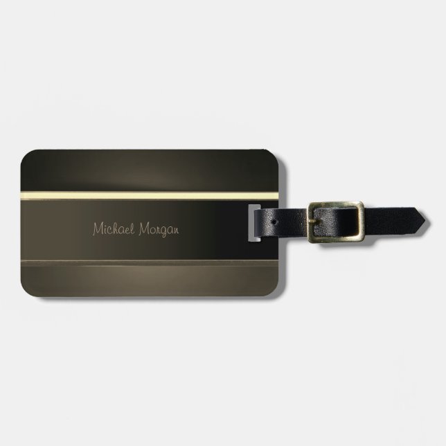 Étiquette À Bagage Luxe élégant, Vintage, rayé (Devant horizontal)