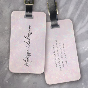 Étiquette À Bagage Luxe Pink Iridescente Calligraphie