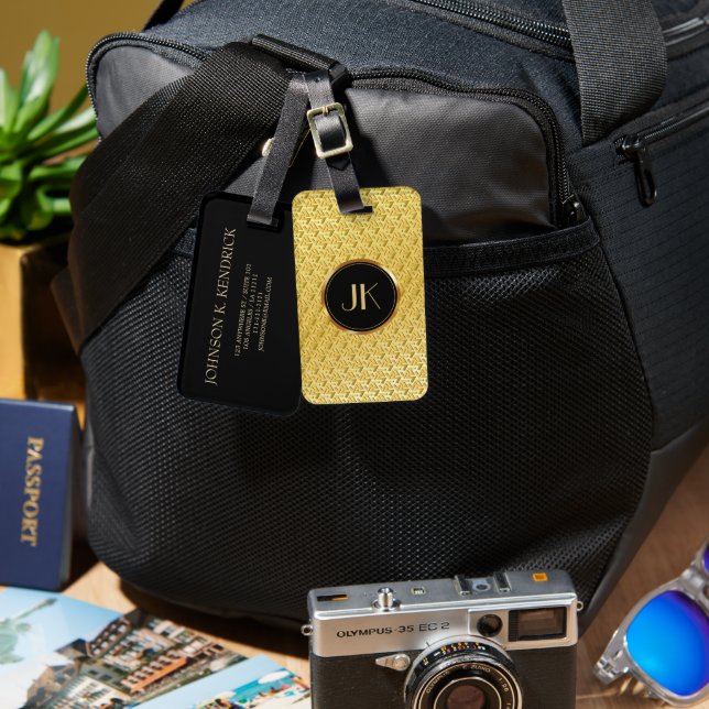 Étiquette À Bagage luxueux Elegant motif or argent monogrammed (Recto & Verso)