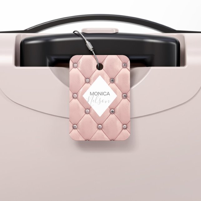 Étiquette À Bagage Luxueux Monogramme doré Rose (Créateur téléchargé)