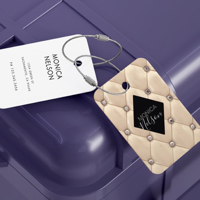 Étiquette À Bagage Luxueux Monogramme Or Tufté (Créateur téléchargé)