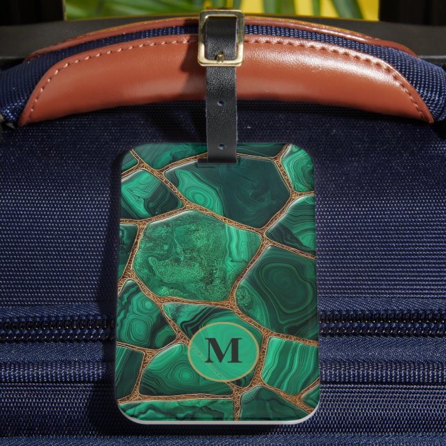 Étiquette À Bagage Luxury Emerald Malachite Green Marble Abstract (Insitu Rectoal 2)