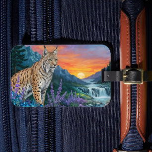 Étiquette À Bagage Lynx au lever du soleil par cascade