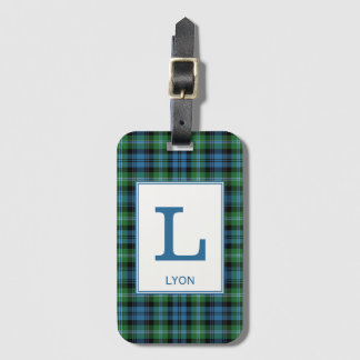 Étiquette À Bagage Lyon Tartan Bright Blue et Green Plaid Motif