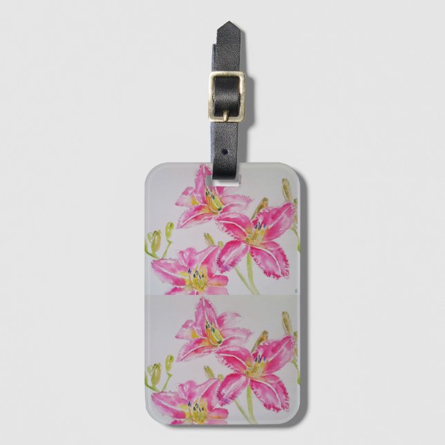 Étiquette À Bagage Lys Lily rose Aquarelle Peinture Florale (Devant Vertical)