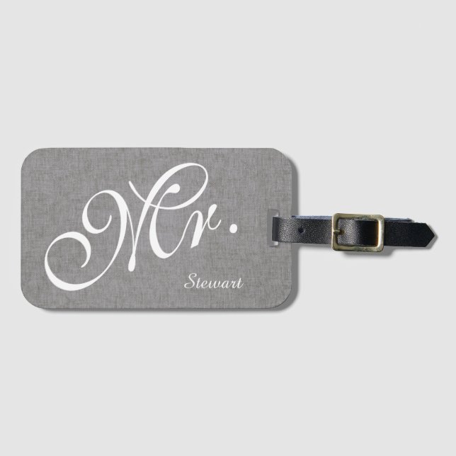 Étiquette À Bagage M. de toile gris Husband Groom Wedding de nouveaux (Devant Horizontal)