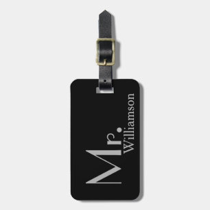 Étiquette À Bagage M. gris noir moderne Travel Luggage Tag