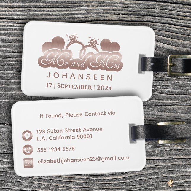 Étiquette À Bagage M. & Mme Monogram White Rose Gold Mariage (Créateur téléchargé)