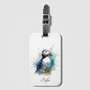 Étiquette À Bagage Macareux aquarelle adorable, personnalisé