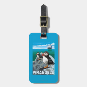 Étiquette À Bagage Macareux et bateau de croisière - Wrangell, Alaska