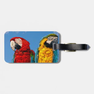 Étiquette À Bagage Macaw bleu et jaune et macaw Scarlet