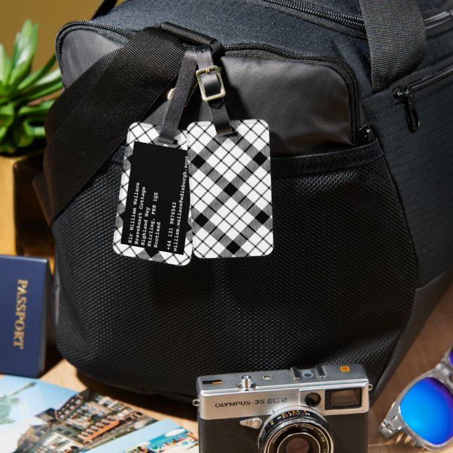 Étiquette À Bagage MacFarlane tartan noir blanc plaid (Recto & Verso)