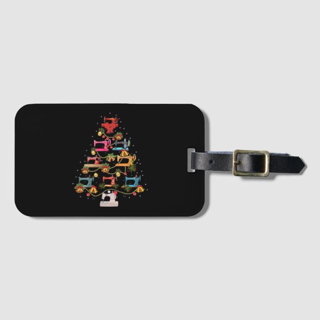 Étiquette À Bagage Machine à coudre Arbre de Noël (Devant Horizontal)
