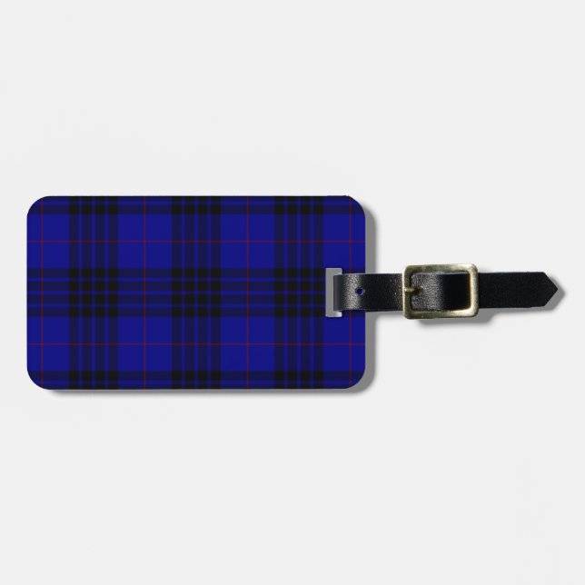 Étiquette À Bagage MacKay tartan bleu noir plaid (Devant horizontal)
