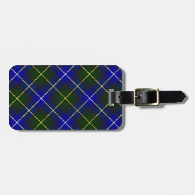Étiquette À Bagage Macneil de Barra tartan bleu vert plaid (Devant horizontal)