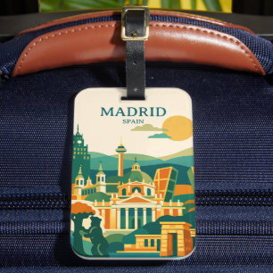 Étiquette À Bagage Madrid Espagne Ciel de la Ville - Minimaliste Rétr