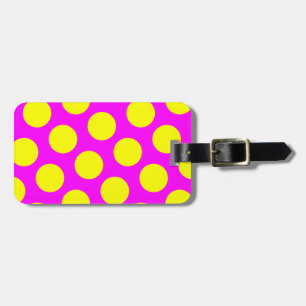 Étiquette À Bagage Magenta à deux côtés et Pois jaunes