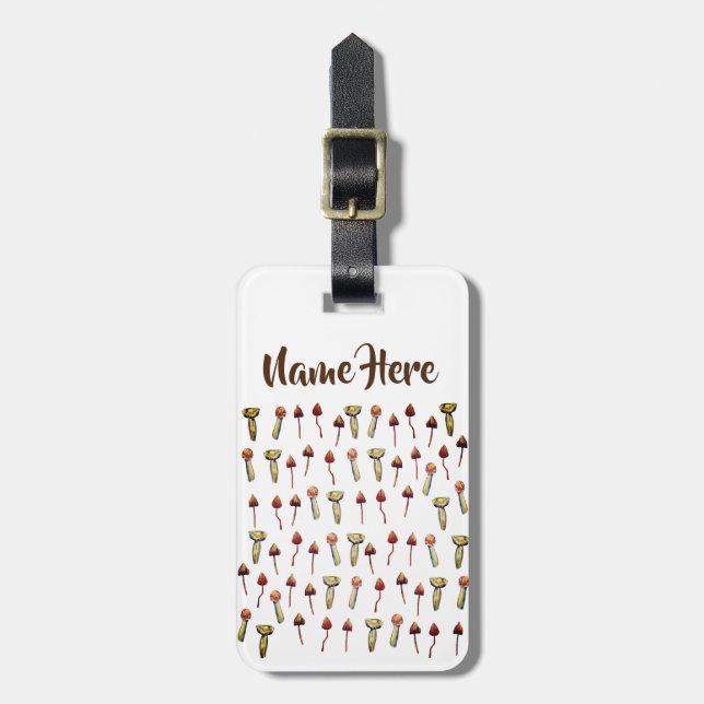 Étiquette À Bagage Magie Champignons Espèces Aquarelle Art (Devant Vertical)