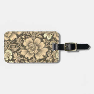 Étiquette À Bagage Magnifique motif floral sépia vintage