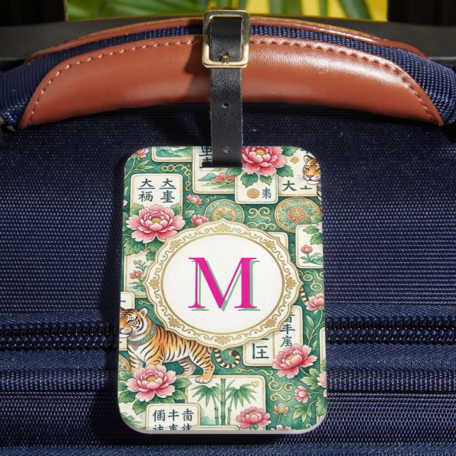 Étiquette À Bagage Mahjong Chinoiserie Floral Personalized Monogram (Insitu Rectoal 2)