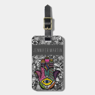 Étiquette À Bagage Main tirée par la main colorée de Hamsa dessins
