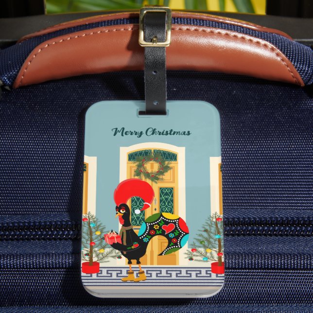 Étiquette À Bagage Maison de Noël portugaise avec Rooster Salutations (Insitu Rectoal 2)