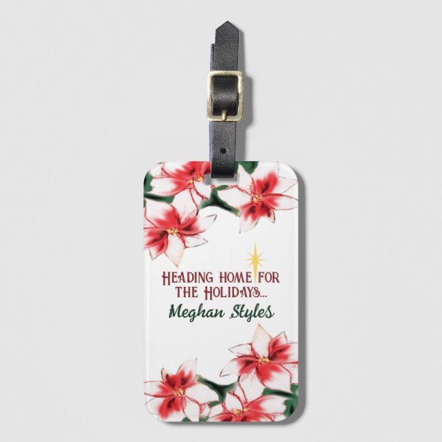 Étiquette À Bagage Maison Poinsettia pour les Fêtes Noël (Devant Vertical)