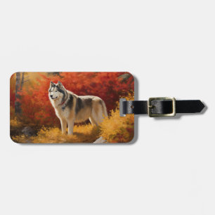Étiquette À Bagage Malamute en Alaska à l'automne Feuilles automne in