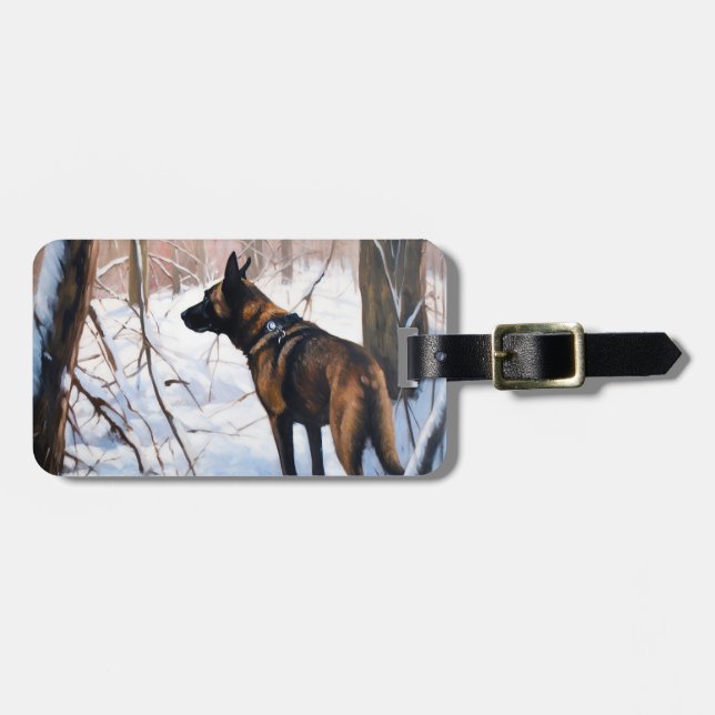 Étiquette À Bagage Malinois Belge Qu'il neige Noël (Devant horizontal)