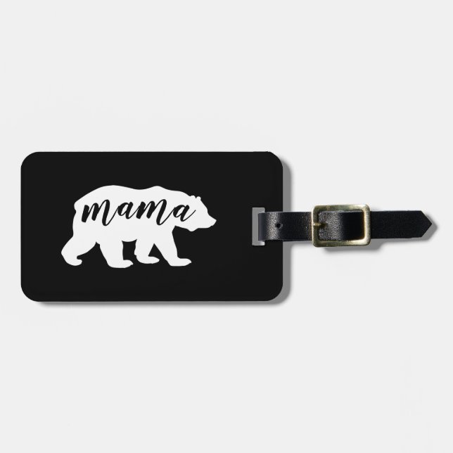 Étiquette À Bagage Maman noire et blanche Bear Silhouette de (Devant horizontal)
