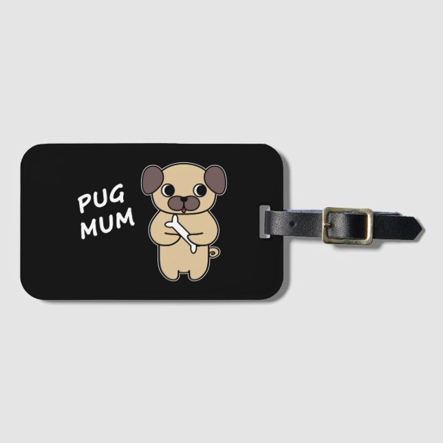 Étiquette À Bagage MAMAN PUG - Noir (Devant Horizontal)