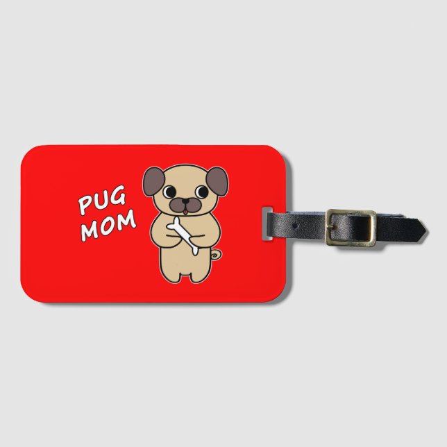 Étiquette À Bagage MAMAN PUG - Rouge (Devant Horizontal)