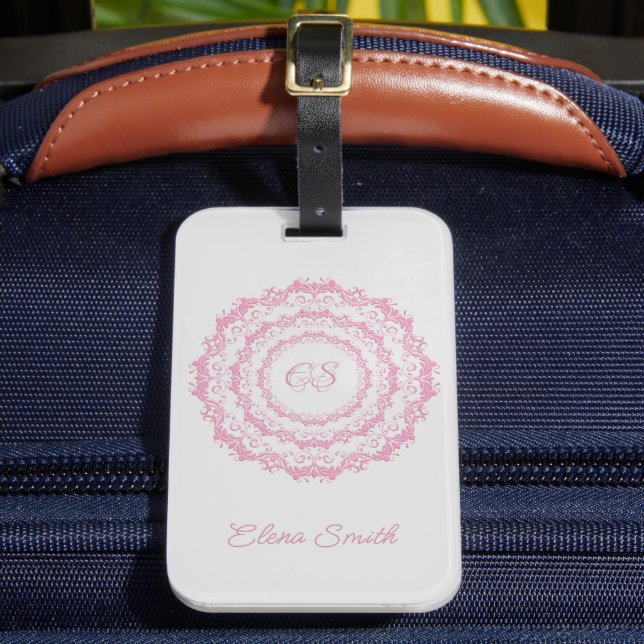 Étiquette À Bagage Mandala à fleurs ethniques. Couronne florale (Insitu Rectoal 2)