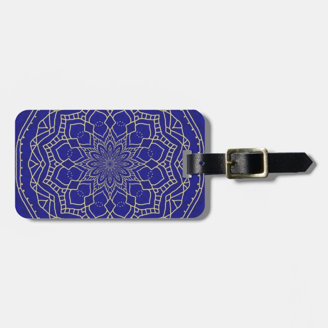 Étiquette À Bagage Mandala bleu (Devant horizontal)