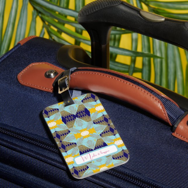 Étiquette À Bagage ⁠Mandala feuille d'or turquoise de luxe  (Insitu Rectoal 1)