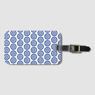 Étiquette À Bagage Mandala Grec Mal Eye Motif Bleu Blanc