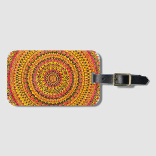 Étiquette À Bagage Mandala Orange Couleur Art Original