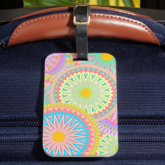 Étiquette À Bagage Mandala superposés Rose Bleu Jaune Menthe Violet (Insitu Rectoal 2)