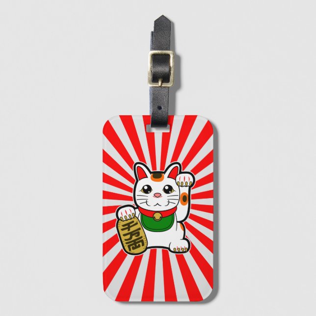 Étiquette À Bagage Maneki Neko : Chat Chanceux Japonais  (Devant Vertical)