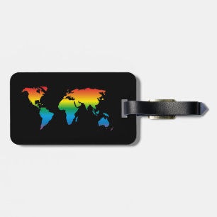 Étiquette À Bagage Mapref rainbow coloured world map black