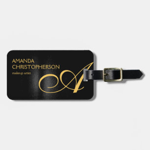 Étiquette À Bagage Maquillage Monogramme Noir Artiste Art Moderne Pla